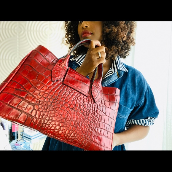 Crocodile Print Leather Handbag - Picture 6 of 16